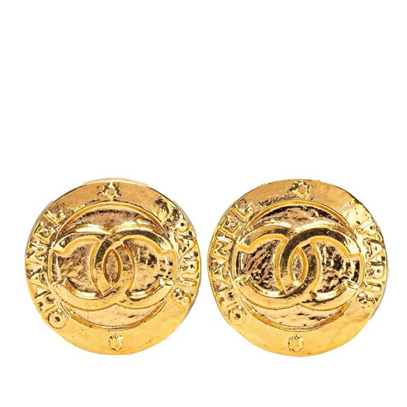 CHANEL Vintage Gold Logo Earrings - Picture 1 of 4